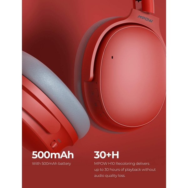 Mpow H10 ift Mikrofonlu Kulak st Bluetooth Kulaklk-Bold Red
