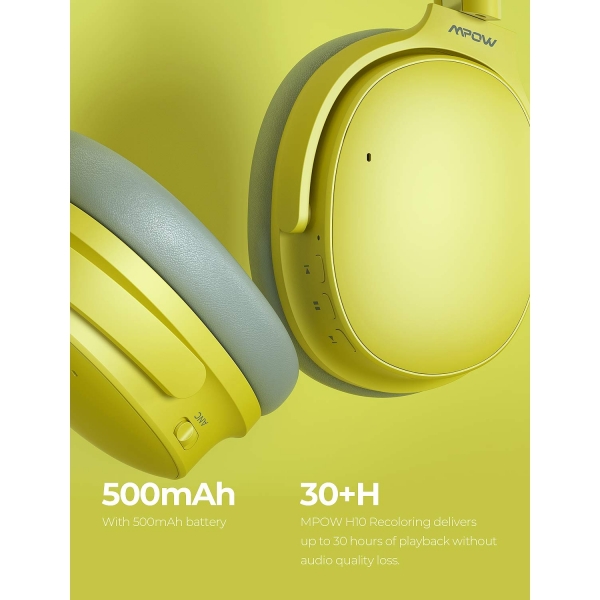 Mpow H10 ift Mikrofonlu Kulak st Bluetooth Kulaklk-Citrine Yellow