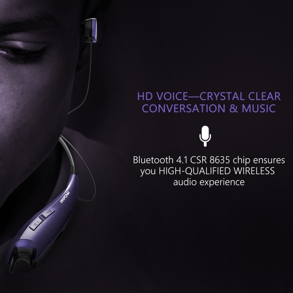 Mpow Jaws V4.1 Bluetooth Kablosuz Boyunluk Ense Tipi Kulaklk-Violet
