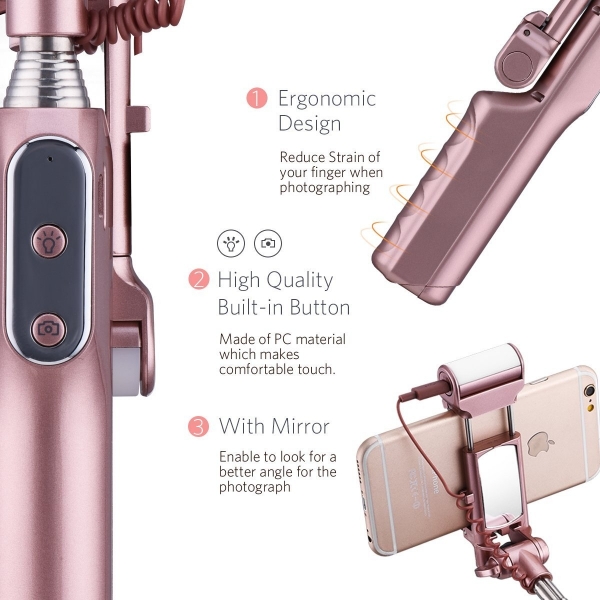 Mpow Bluetooth Monopod Selfie ubuu-Rose Gold