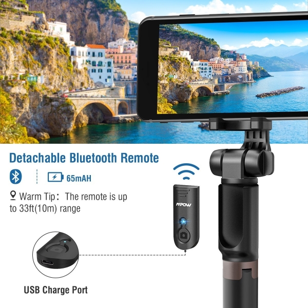 Mpow Bluetooth Selfie ubuu/Tripod (2. Nesil)-Black