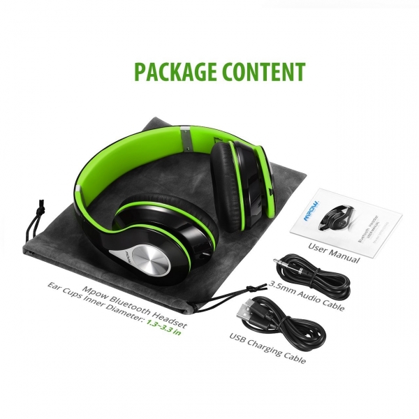 Mpow Stereo Kablosuz Bluetooth Hi-Fi Kulak st Kulaklk-Green