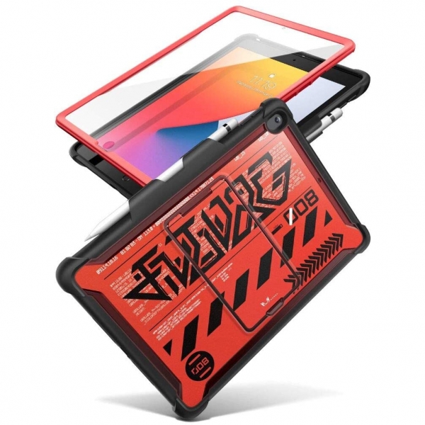 Mumba Kalem Blmeli iPad Klf (10.2 in)-Red