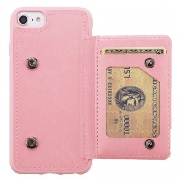 Mybat Apple iPhone 8 Stand Deri Czdan Klf-Pink