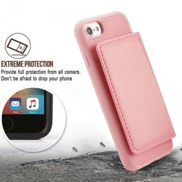 Mybat Apple iPhone 8 Stand Deri Czdan Klf-Pink