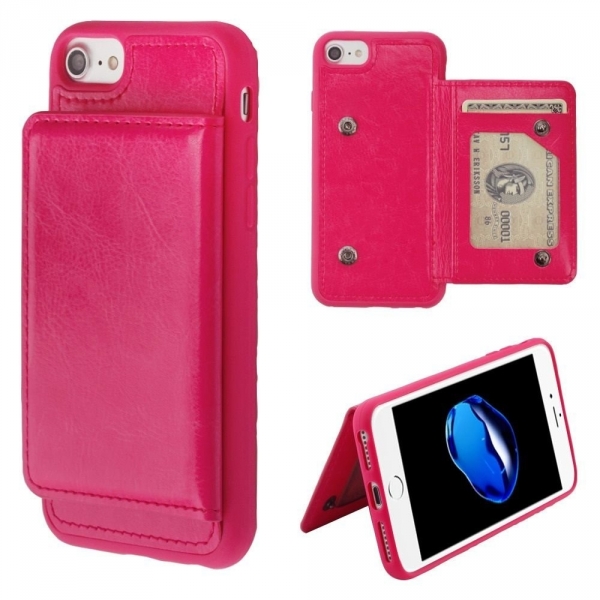 Mybat Apple iPhone 8 Stand Deri Czdan Klf-Hot Pink