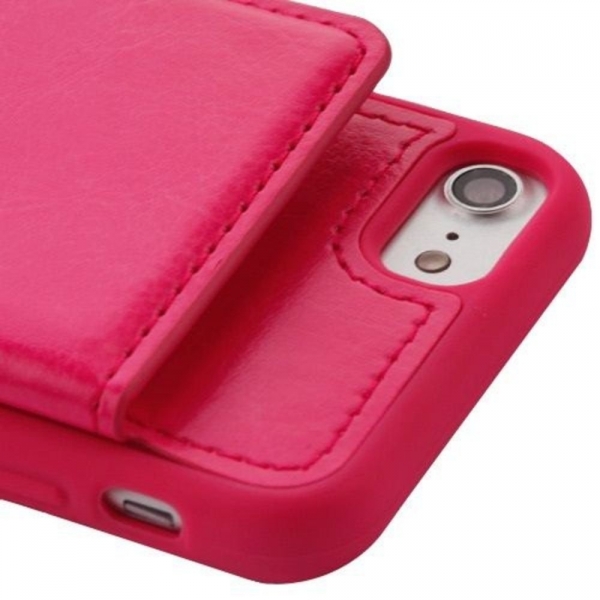 Mybat Apple iPhone 8 Stand Deri Czdan Klf-Hot Pink