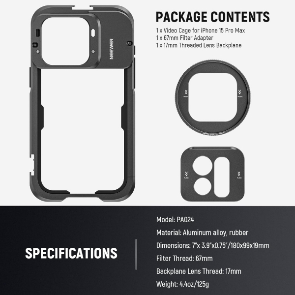 NEEWER iPhone 15 Pro Max Uyumlu Filtre Adaptr Donanm