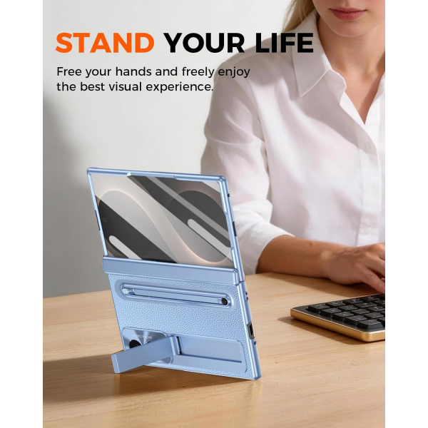 NINKI Galaxy Z Fold 8 Kalemli Standl� K�l�f-�ce-clear blue