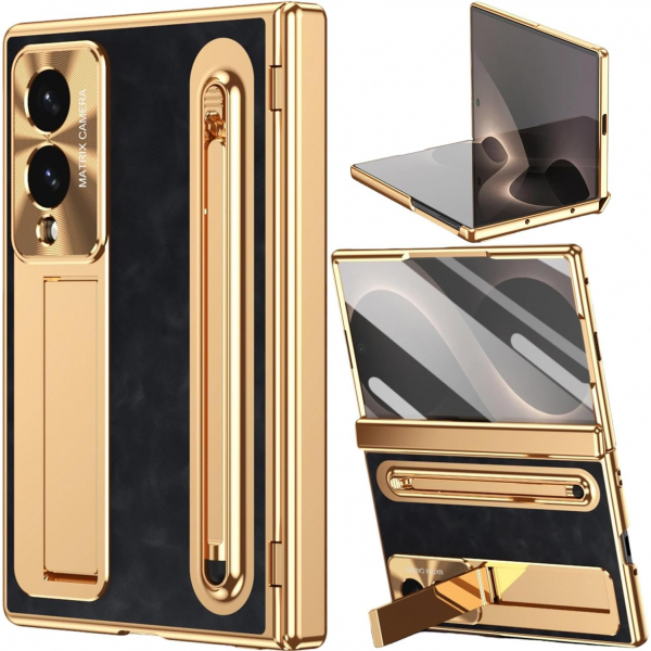 NINKI Galaxy Z Fold 8 Kalemli Standl� K�l�f-Gold/black
