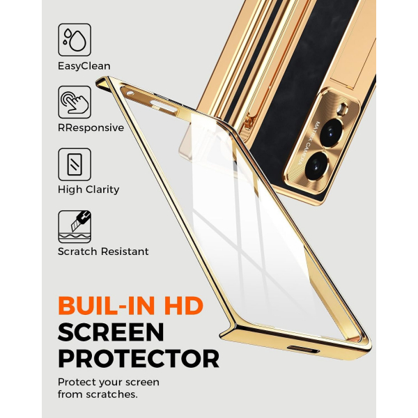 NINKI Galaxy Z Fold 8 Kalemli Standl� K�l�f-Gold/black