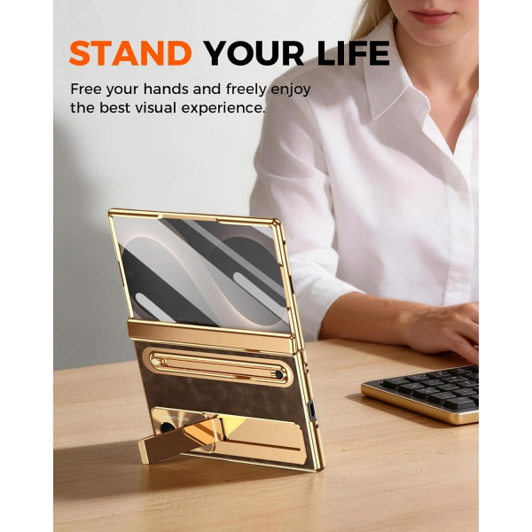 NINKI Galaxy Z Fold 8 Kalemli Standl� K�l�f-Brown