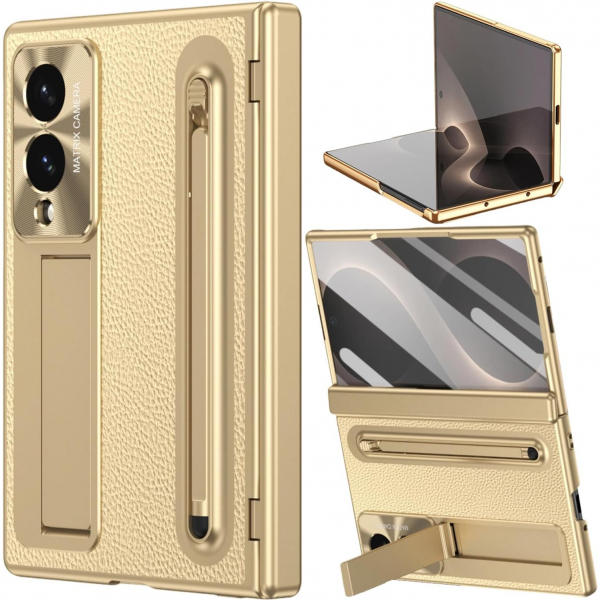 NINKI Galaxy Z Fold 8 Kalemli Standl� K�l�f-Gold