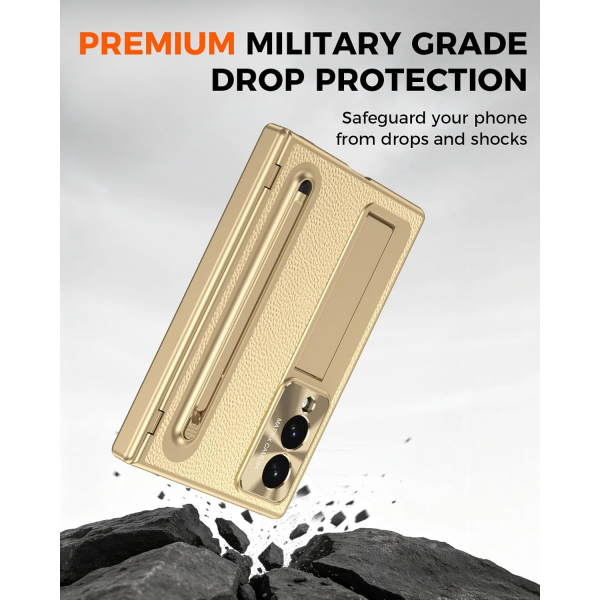 NINKI Galaxy Z Fold 8 Kalemli Standl� K�l�f-Gold