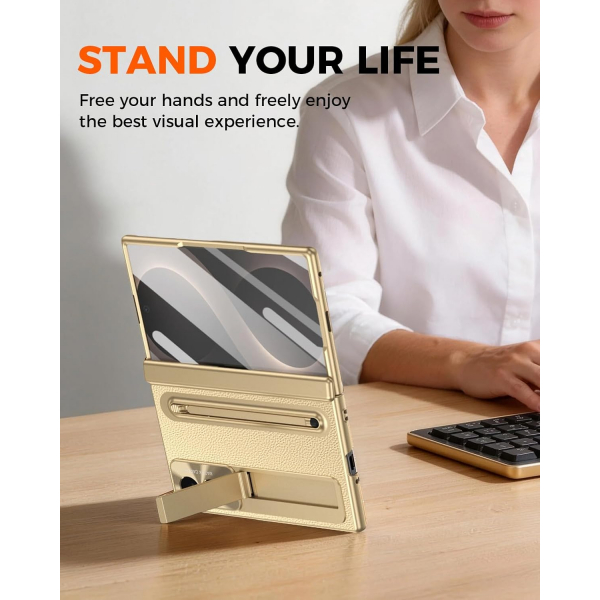 NINKI Galaxy Z Fold 8 Kalemli Standl� K�l�f-Gold
