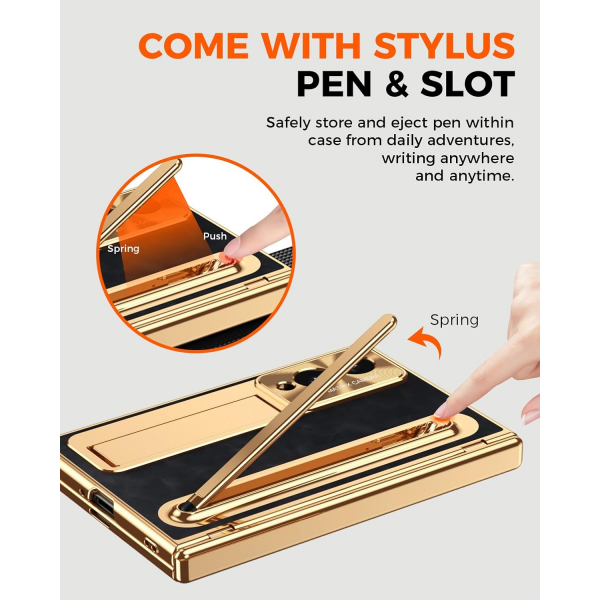 NINKI Galaxy Z Fold 8 Kalemli Standl� K�l�f-Gold