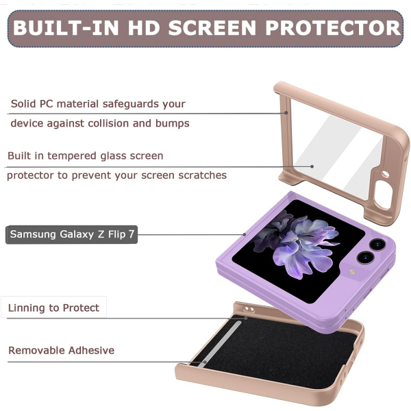 NINKI Samsung Galaxy Z Flip 7 Simli Klf -Rose Gold