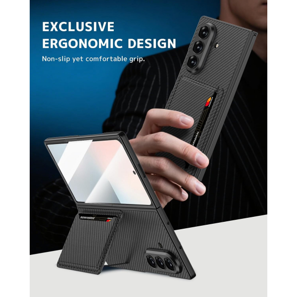 NINKI Samsung Galaxy Z Fold 7 Kickstandl Klf-Carbon Fiber