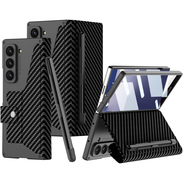 NINKI Samsung Galaxy Z Fold 7 Kart Tutuculu Klf-Carbon Fiber Black 