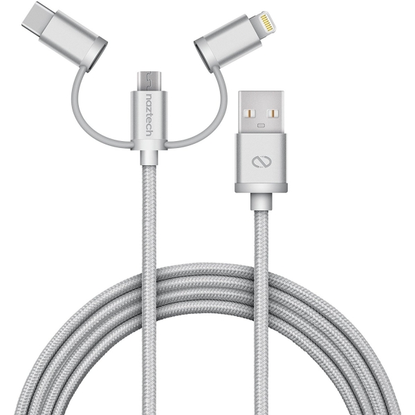 Naztech �rg�l� USB-C/Lightning/Mikro USB Kablo-Silver