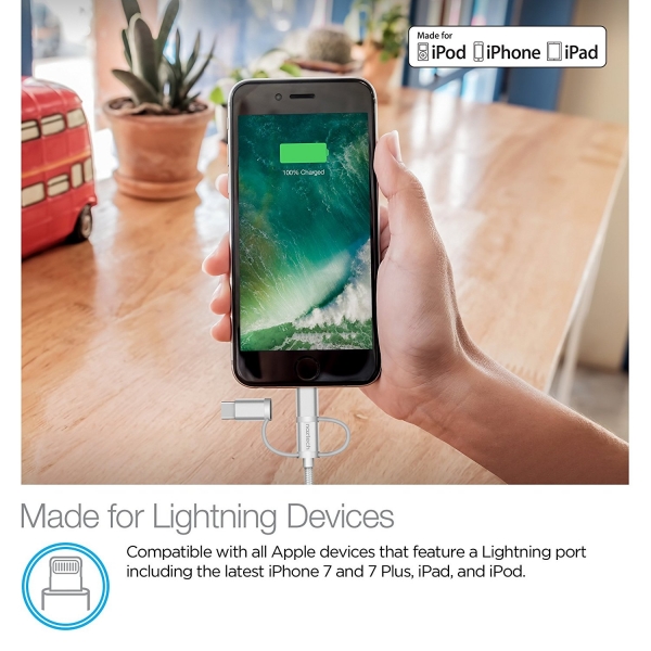 Naztech �rg�l� USB-C/Lightning/Mikro USB Kablo-Silver