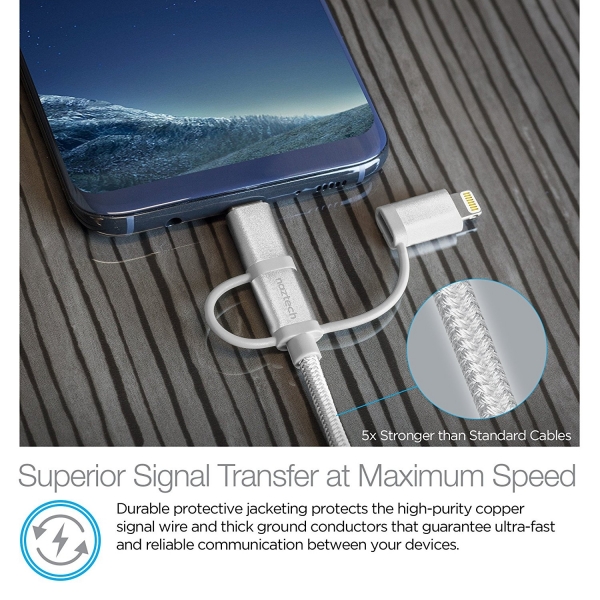 Naztech �rg�l� USB-C/Lightning/Mikro USB Kablo-Silver