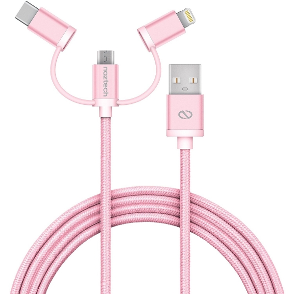 Naztech �rg�l� USB-C/Lightning/Mikro USB Kablo-Rose Gold