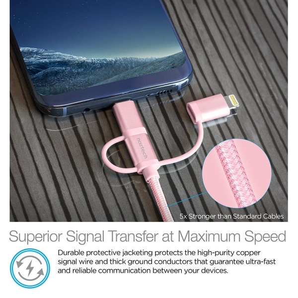 Naztech �rg�l� USB-C/Lightning/Mikro USB Kablo-Rose Gold