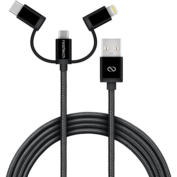 Naztech �rg�l� USB-C/Lightning/Mikro USB Kablo-Black