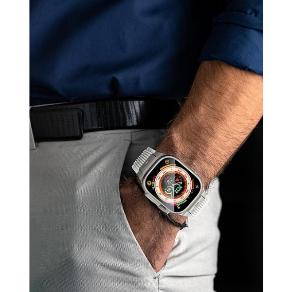 NewWays Apple Watch Ultra 3 Silikon Kay -White Titanium