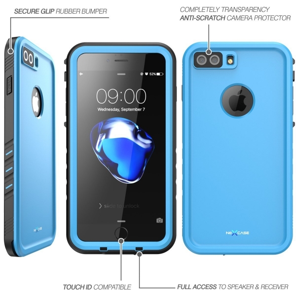 NexCase Apple iPhone 7 Plus Ekran Koruyucu ve Su Geirmez Klf-Blue