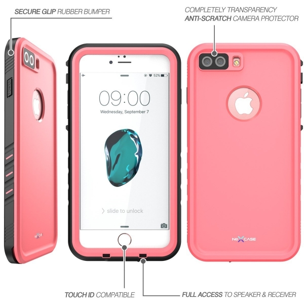 NexCase Apple iPhone 7 Plus Ekran Koruyucu ve Su Geirmez Klf-Pink