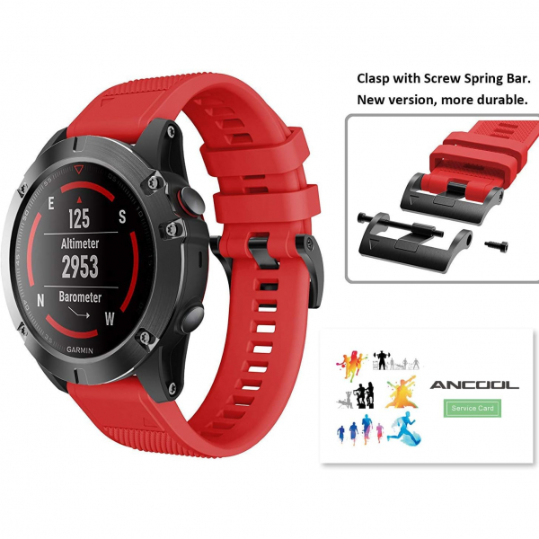 ANCOOL Garmin Fenix 7X/6X/5X Uyumlu Kay -Red