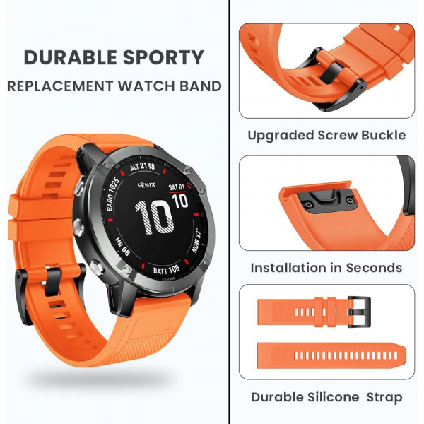 ANCOOL Garmin Fenix 7X/6X/5X Uyumlu Kay -Orange