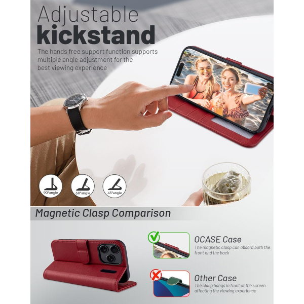 OCASE Apple iPhone 17 Pro Czdan Klf-Dark Red