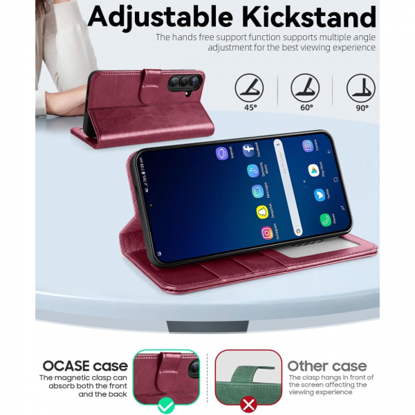 OCASE Samsung Galaxy S25 Deri Czdan Klf-Burgundy