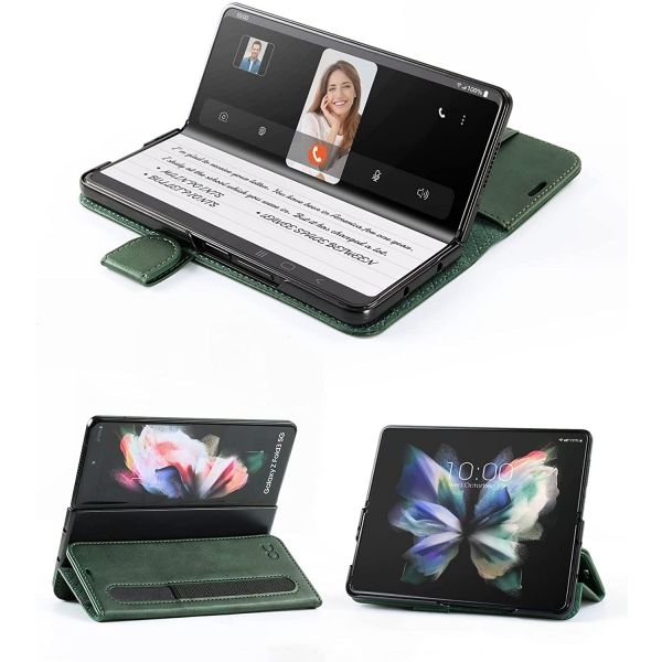 OCASE Galaxy Z Fold 3 Deri Czdan Klf-Blackish Green