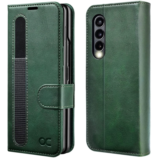 OCASE Galaxy Z Fold 3 Deri Czdan Klf-Blackish Green