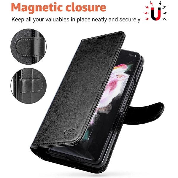 OCASE Galaxy Z Fold 3 Deri Czdan Klf-Black