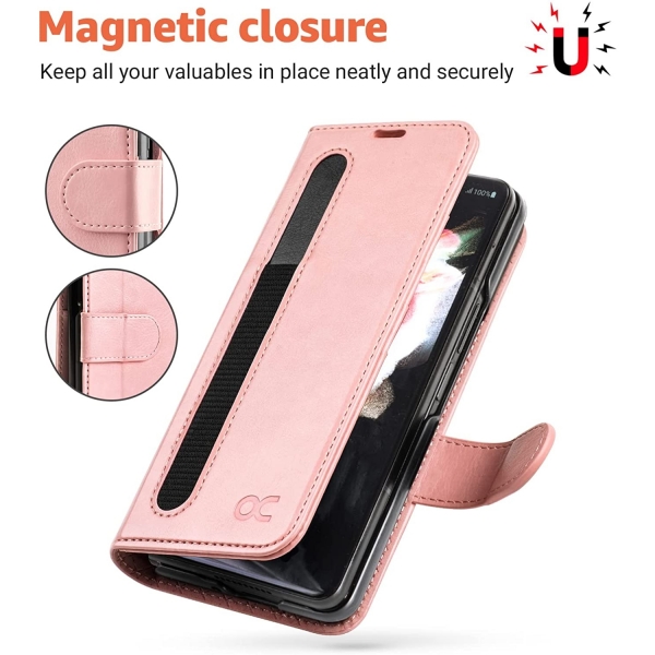 OCASE Galaxy Z Fold 3 Deri Czdan Klf- Pink