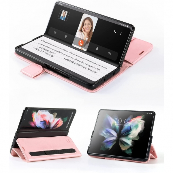 OCASE Galaxy Z Fold 3 Deri Czdan Klf- Pink