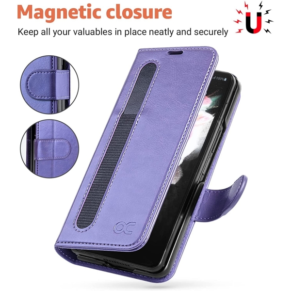 OCASE Galaxy Z Fold 3 Deri Czdan Klf-Purple