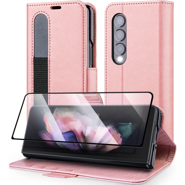 OCASE Galaxy Z Fold 4 5G Deri Czdan Klf- Pink