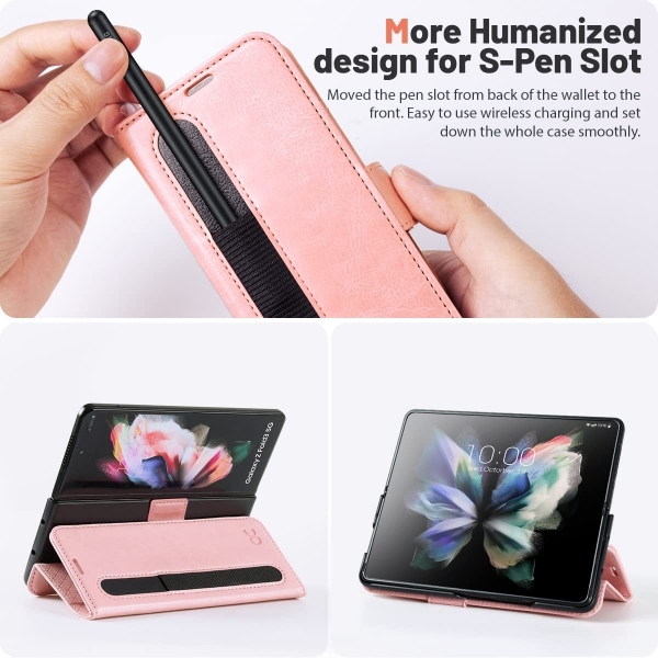 OCASE Galaxy Z Fold 4 5G Deri Czdan Klf- Pink