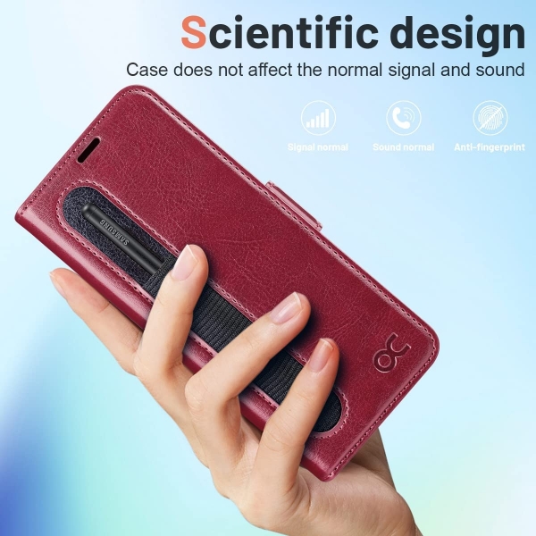 OCASE Galaxy Z Fold 4 5G Deri Czdan Klf-Burgundy