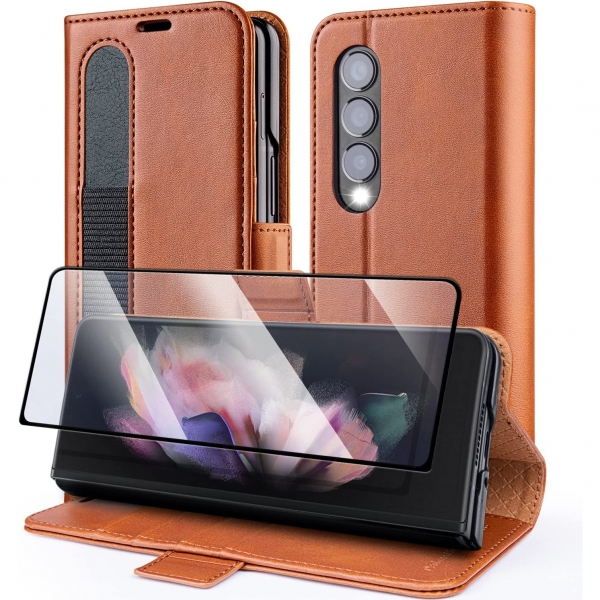 OCASE Galaxy Z Fold 4 5G Deri Czdan Klf-Brown