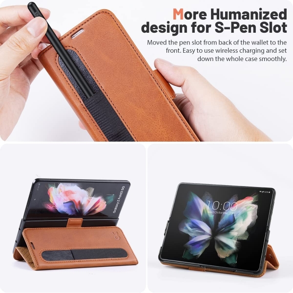 OCASE Galaxy Z Fold 4 5G Deri Czdan Klf-Brown