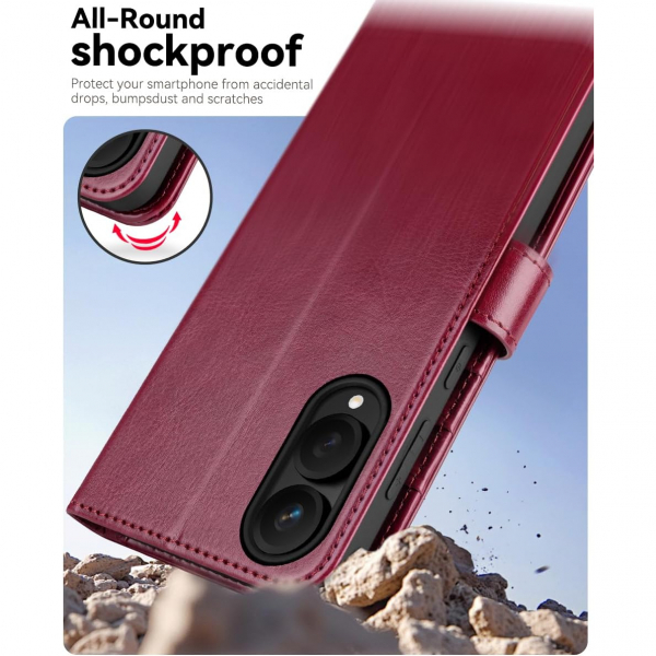 OCASE Samsung Galaxy S25 Edge Deri Czdan Klf-Burgundy