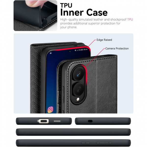 OCASE Samsung Galaxy S25 Edge Deri Czdan Klf-Black