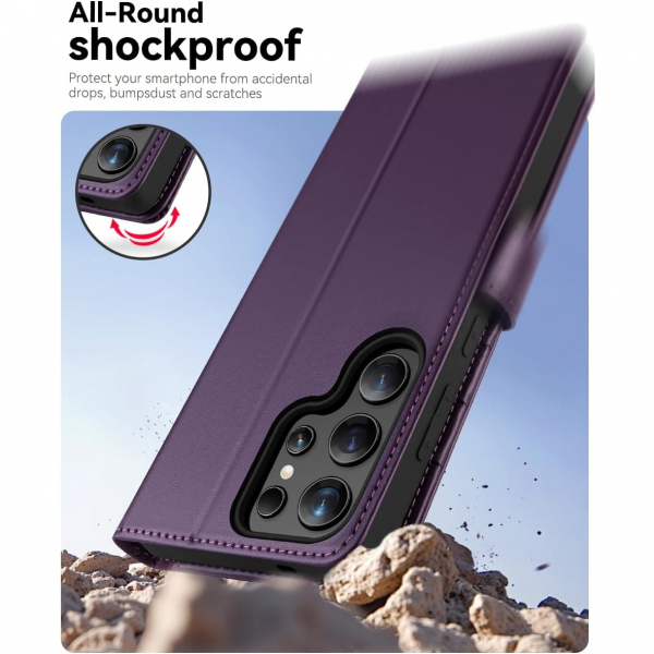 OCASE Samsung Galaxy S25 Ultra Deri Czdan Klf-Dark Purple